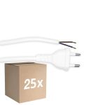 Fordelspakke 25x Noxion Euro Forsyningskabel - C7 Europlug + Åbne ender - Hvid 2m - 2 pole 0,75mm2