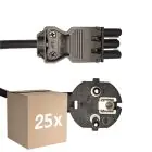 Fordelspakke 25x Noxion GST - Kompatibel Forsyningskabel Sort - Hun + Schuko Europlug - 3m - 3 pole 0.75mm2